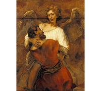 Rembrandt Jacob Wrestling With The Angel Large Wall Art Print Canvas Premium Poster Mural