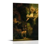 Rembrandt The Archangel Raphael Leaving Tobias' Family (1637) at The Louvre in Paris Poster Painting On Canvas Wall Art Scroll Picture Print Living Room Walls Decor Homes Frame-style 12x18inch(30x45cm
