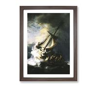 Rembrandt The Storm Of The Sea Of Galilee Classic Painting Framed Wall Art Print, Ready to Hang Picture for Living Room Bedroom Home Office Décor, Walnut A4 (34 x 25 cm)