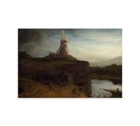 Rembrandt Van Rijn The Mill 1645 Landscape Art Print with Windmill And River Scene for Home Wall Decor Canvas Wall Art Decorative Bedroom Modern Home Print Picture Artworkss Unframe-style 20x30inch(50
