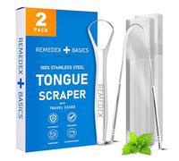 REMEDEX BASICS Tongue Scraper for Adults (2 Pack) with Travel Cases, 100% Stainless Steel, Eliminates Bad Breath, Simple & Effective Oral Hygiene Tool, Travel-Friendly