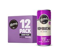 Remedy Kombucha Tea - Cherry Plum - Sparkling Live Cultured Drink - Naturally Sugar Free Soft Drink - Prime Probiotic Drink for Gut Health - 12 x 250ml