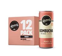 Remedy Kombucha Tea - Peach - Sparkling Live Cultured, Naturally Sugar Free Soft Drink - Prime Probiotic for Gut Health - 12 x 250ml