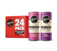 Remedy Kombucha Tea - Raspberry Lemonade & Cherry Plum - Sparkling Live Cultured Drink - Naturally Sugar Free Soft Drink - Prime Probiotic Drink for