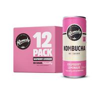 Remedy Kombucha Tea - Raspberry Lemonade - Sparkling Live Cultured Drink - Naturally Sugar Free Soft Drink - Prime Probiotic Drink for Gut Health - 12 x 250ml
