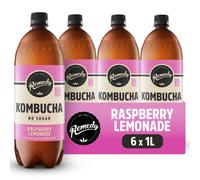 Remedy Kombucha Tea - Raspberry Lemonade - Sparkling Live Cultured, Naturally Sugar Free Soft Drink - Probiotic for Gut Health - 6 x 1L Case (Bottles)
