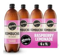 Remedy Kombucha Tea - Raspberry Lemonade - Sparkling Live Cultured, Naturally Sugar Free Soft Drink - Probiotic for Gut Health - 6 x 1L Case (Bottles)