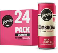 Remedy Kombucha Tea - Wild Berry - Sparkling Live Cultured, Naturally Sugar Free Soft Drink - Probiotic for Gut Health - 24 x 250ml