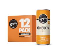 Remedy Raw Kombucha Tea - Sparkling Live Cultured Drink - Sugar Free Ginger Lemon - 250ml Can (12 Pack)