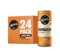 Remedy Raw Kombucha Tea - Sparkling Live Cultured Drink - Sugar Free Ginger Lemon - 250ml Can (24 Pack)