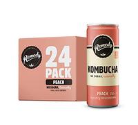 Remedy Raw Peach Kombucha Tea - Sparkling Live Cultured Drink - Sugar Free Peach - 24-Pack, 250ml Can
