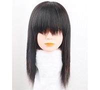 Remeehi 100% Natrual Human Hair Crown Wiglet HairPiece with Neat Bangs/Side Fringe Clip in/on None-Trace Hair Top Piece 30cm,40g Nature Black