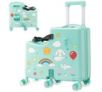REMEIT 20" Ride-On Suitcase for Kids, Green, 19" x 9" x 20", Ride-on