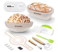 REMEIT Sourdough Starter Kit, 10"Banneton Bread Proofing Basket Oval Round Banneton Basket Set Sourdough Bread Baking Supplies with Proofing Cover, Bread Making Tools, Rattan Bread Proofing Basket