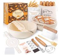 REMEIT Sourdough Starter Kit, 10" Oval Banneton Bread Proofing Basket 9" Round Dough Basket Set Sourdough Bread Baking Supplies with Proofing Cover, Bread Making Tools, Rattan Bread Proofing Basket