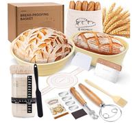 REMEIT Sourdough Starter Kit with 9" Round & 10" Oval Silicone Proofing Baskets, Complete Bread Making Set with 34oz Glass Starter Jar, Bread Lame, Dough Scraper & Danish Whisk