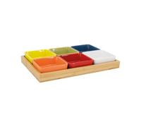 REMEMBER 6 Bowls with Wooden Tray No.1 - W 33 x D 22 - Colourful Bowl Set
