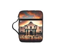 Remember-The-Alamo-Texas Bible Cover Case with Handle, Water-Resistant Oxford Fabric Bible Bag Organizer with Zipper Pockets for Church