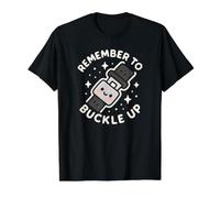 Remember to Buckle Up Cute Seat Belt Character Value Graphic T-Shirt, Men, Black, M