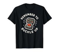 Remember to Buckle Up Cute Seat Belt Character Value Graphic T-Shirt, Men, Black, XL