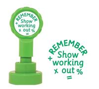 Remember to Show Your Working Out. Maths Teacher Stamp. 22mm Reinkable, Xclamtions Self-Inking Stamper. Green Ink