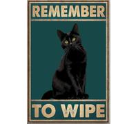 Remember To Wipe Black Cat Metal Signs - Plaques Black Cat Bathroom Restroom Wall Decor, Aluminum 6x8 Inch