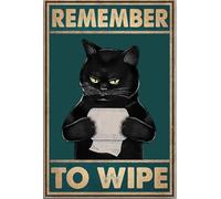 Remember To Wipe Metal Signs - Plaques Black Cat Bathroom Restroom Wall Decor, Toilet Paper Restroom Decor Aluminum 6x8 Inch