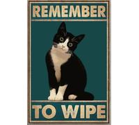 Remember To Wipe Tuxedo Cat Metal Signs - Plaques Black Cat Bathroom Restroom Wall Decor, Aluminum 6x8 Inch