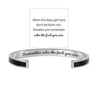 Remember Who The F You Are Minimalist Motivational Color Tensor Bangle-Laser Engraved Inspirational Cuff Bracelet-18K GOLD&Silver Plated Stainless Steel-Don't Let The Hard Days Win-Opening Adjustable