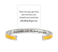Remember Who The F You Are Minimalist Motivational Color Tensor Bangle-Laser Engraved Inspirational Cuff Bracelet-18K GOLD&Silver Plated Stainless Steel-Don't Let The Hard Days Win-Opening Adjustable