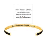 Remember Who The F You Are Minimalist Motivational Color Tensor Bangle-Laser Engraved Inspirational Cuff Bracelet-18K GOLD&Silver Plated Stainless Steel-Don't Let The Hard Days Win-Opening Adjustable