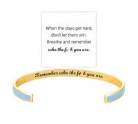 Remember Who The F You Are Minimalist Motivational Color Tensor Bangle-Laser Engraved Inspirational Cuff Bracelet-18K GOLD&Silver Plated Stainless Steel-Don't Let The Hard Days Win-Opening Adjustable