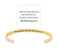 Remember Who The F You Are Minimalist Motivational Color Tensor Bangle-Laser Engraved Inspirational Cuff Bracelet-18K GOLD&Silver Plated Stainless Steel-Don't Let The Hard Days Win-Opening Adjustable