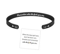 Remember Who The F You Are Motivational Color Bangle, Stainless Steel Engraved Inspirational Message Fashion Cuff Bracelet Personalized Opening Adjustable Bracelet Jewelry Gift for Women, Adjustable