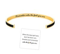 Remember Who The F You Are Motivational Color Bangle Stainless Steel Engraved Inspirational Message Fashion Cuff Bracelet Personalized Opening Adjustable Bracelet Jewelry Gift for Women, Adjustable