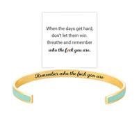 Remember Who The F You Are Motivational Color Bangle, Stainless Steel Inspirational Cuff Bracelets with Hidden Message Engraved Bracelet Jewelry Gift for Women Sisters Friends, Adjustable, Stainless