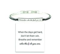 Remember Who The Fck You Are Bracelets For Women,Stainless Steel Engraved Motivational Bracelet Inspirational Chain Crystal Energy Bracelet Jewelry Gifts For Women Men, M, Stainless Steel, no gemstone
