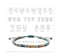 'Remember Who The Fuck You Are' Morse Code Bracelet, 2025 New Tiger Eye Stretch Beaded Cord Wrap Bracelet, Adjustable Motivational Morse Code bracelet, Memorial Unique Gifts for Man, Woman
