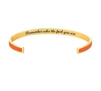Remember Who The Fuck You Are Motivational Color Bangle, Engraved Inspirational Message Cuff Bracelets, Adjustable Motivational Color Bangle Bracelet Jewelry Gifts for Women (Orange)