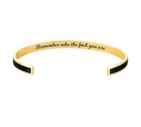 Remember Who The Fuck You Are Motivational Color Bangle, Engraved Inspirational Message Cuff Bracelets, Adjustable Motivational Color Bangle Bracelet Jewelry Gifts for Women (Black)