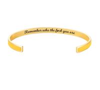 Remember Who The Fuck You Are Motivational Color Bangle, Engraved Inspirational Message Cuff Bracelets, Adjustable Motivational Color Bangle Bracelet Jewelry Gifts for Women (Yellow)