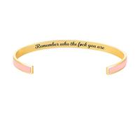 Remember Who The Fuck You Are Motivational Color Bangle, Engraved Inspirational Message Cuff Bracelets, Adjustable Motivational Color Bangle Bracelet Jewelry Gifts for Women (Pink)