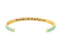 Remember Who The Fuck You Are Motivational Color Bangle, Engraved Inspirational Message Cuff Bracelets, Adjustable Motivational Color Bangle Bracelet Jewelry Gifts for Women (Green)