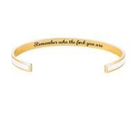 Remember Who The Fuck You Are Motivational Color Bangle, Engraved Inspirational Message Cuff Bracelets, Adjustable Motivational Color Bangle Bracelet Jewelry Gifts for Women (White)