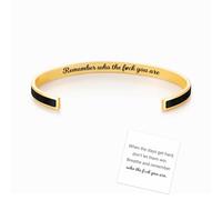Remember Who The Fuck You Are Motivational Color Bangle, Inspirational Engraved Stainless Steel Cuff Bracelets, Adjustable Motivational Message Color Bangle Bracelet Jewelry Gift for Women (Black)