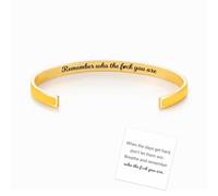 Remember Who The Fuck You Are Motivational Color Bangle, Inspirational Engraved Stainless Steel Cuff Bracelets, Adjustable Motivational Message Color Bangle Bracelet Jewelry Gift for Women (Yellow)