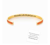 Remember Who The Fuck You Are Motivational Color Bangle, Inspirational Engraved Stainless Steel Cuff Bracelets, Adjustable Motivational Message Color Bangle Bracelet Jewelry Gift for Women (Orange)