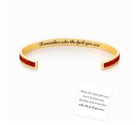 Remember Who The Fuck You Are Motivational Color Bangle, Inspirational Engraved Stainless Steel Cuff Bracelets, Adjustable Motivational Message Color Bangle Bracelet Jewelry Gift for Women (Red)