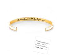 Remember Who The Fuck You Are Motivational Color Bangle, Inspirational Engraved Stainless Steel Cuff Bracelets, Adjustable Motivational Message Color Bangle Bracelet Jewelry Gift for Women (White)