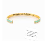 Remember Who The Fuck You Are Motivational Color Bangle, Inspirational Engraved Stainless Steel Cuff Bracelets, Adjustable Motivational Message Color Bangle Bracelet Jewelry Gift for Women (Green)